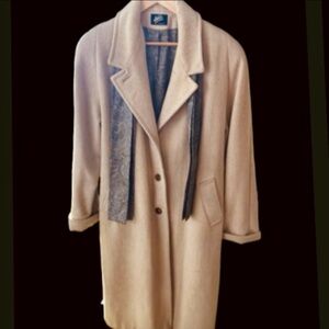 Jod Vintage Full Length Pea Coat Beige Camel Scarf & Lining Gray Paisley XL😍